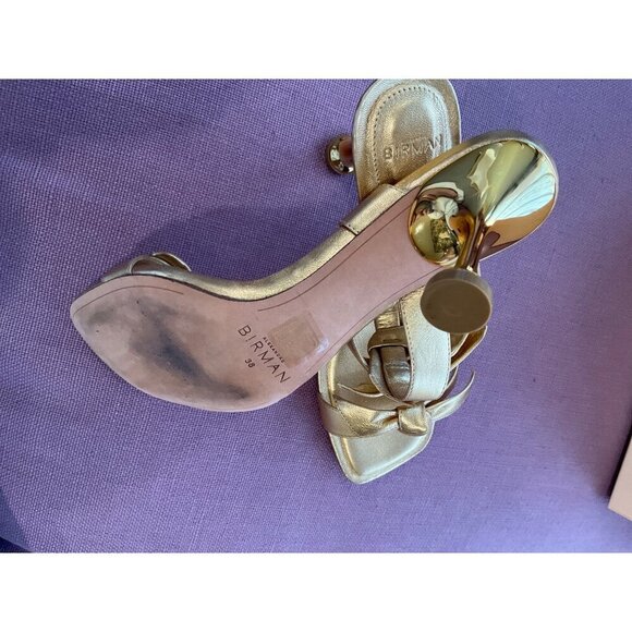 Alexandre Birman Clarita Square Flare 85 in Oro Gold 38 with Box High Heels - Picture 11 of 16